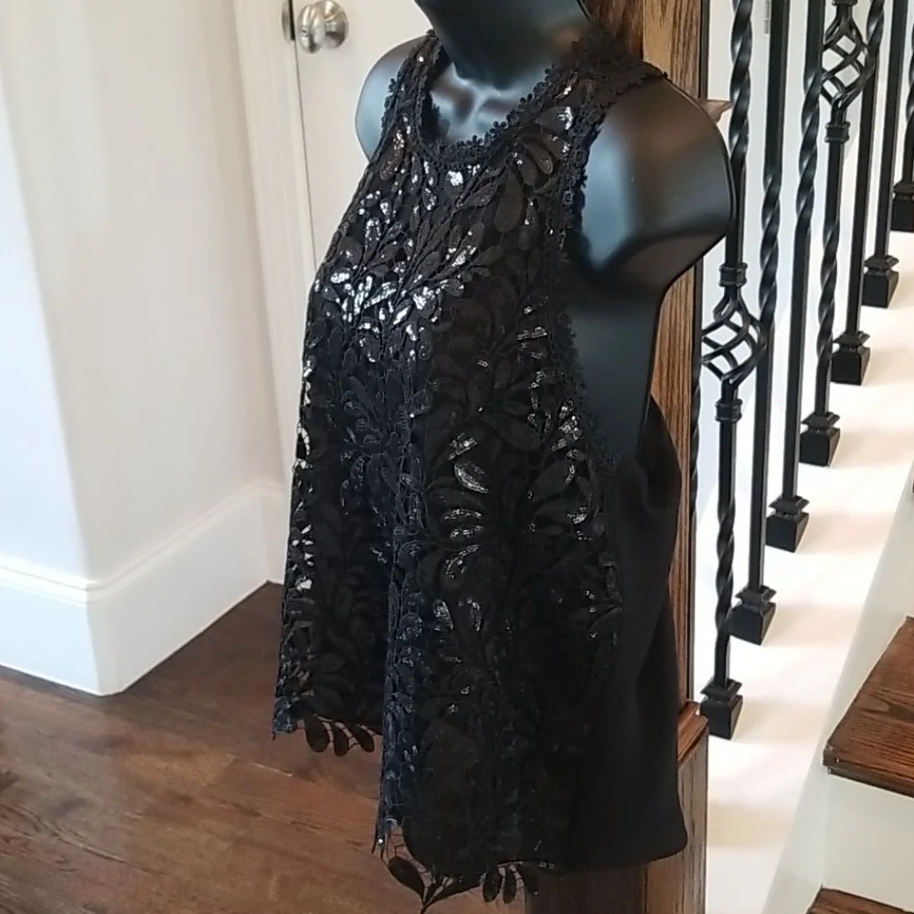 Elegant Crochet Trim Sequin Top